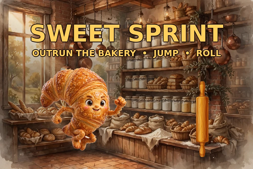 Sweet Sprint — sprint a runaway croissant along the bakery counter, jumping rolling pins and rolling under whisks